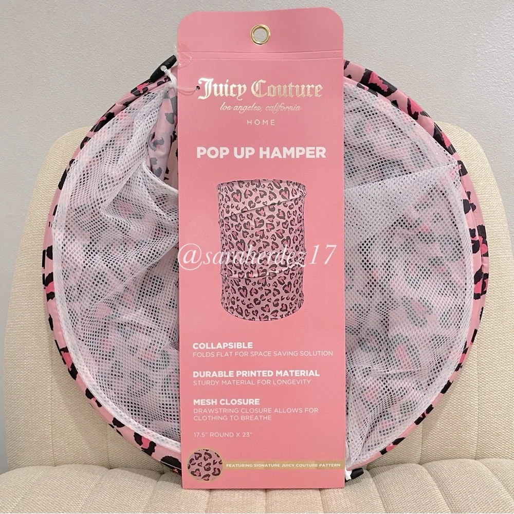 NEW Juicy Couture Pink Heart Leopard Pop Up Laundry Hamper‎ Collapsible Y2K Home